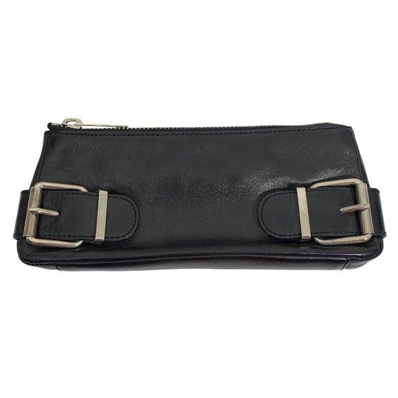 Y2K Banana Republic Black Leather Clutch Zipper Pouch Silver Buckles Fall 2004 - Picture 1 of 9